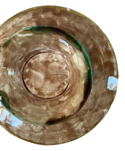 Antique 19c English Majolica Yellow Basketweave W/Mottled Green Leaf Compote - Picture 8 of 14