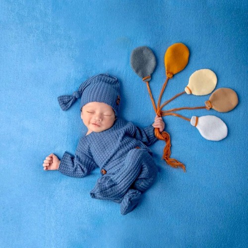 Newborn Boy Outfit Photography Baby Infant Photo Prop Sleeping Hat + Suit 2 Pcs - 第 1/12 張圖片