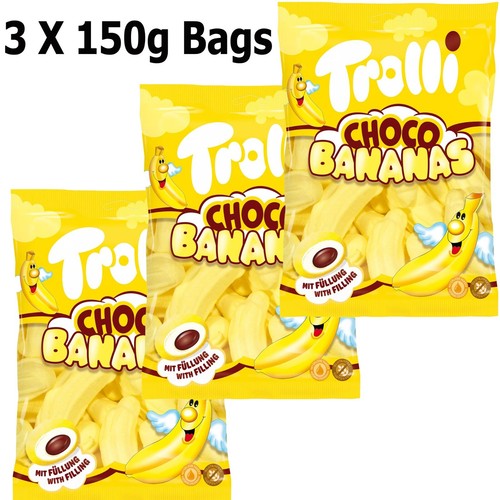 Trolli Sweets Bag 3 X 150g Mallow Choco Bananas Foam Bananas Chocolate Candy - Picture 4 of 4