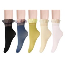 Benefeet Sox Ruffle Socks for Women Girls One Size, 5 Pack-multi Lace