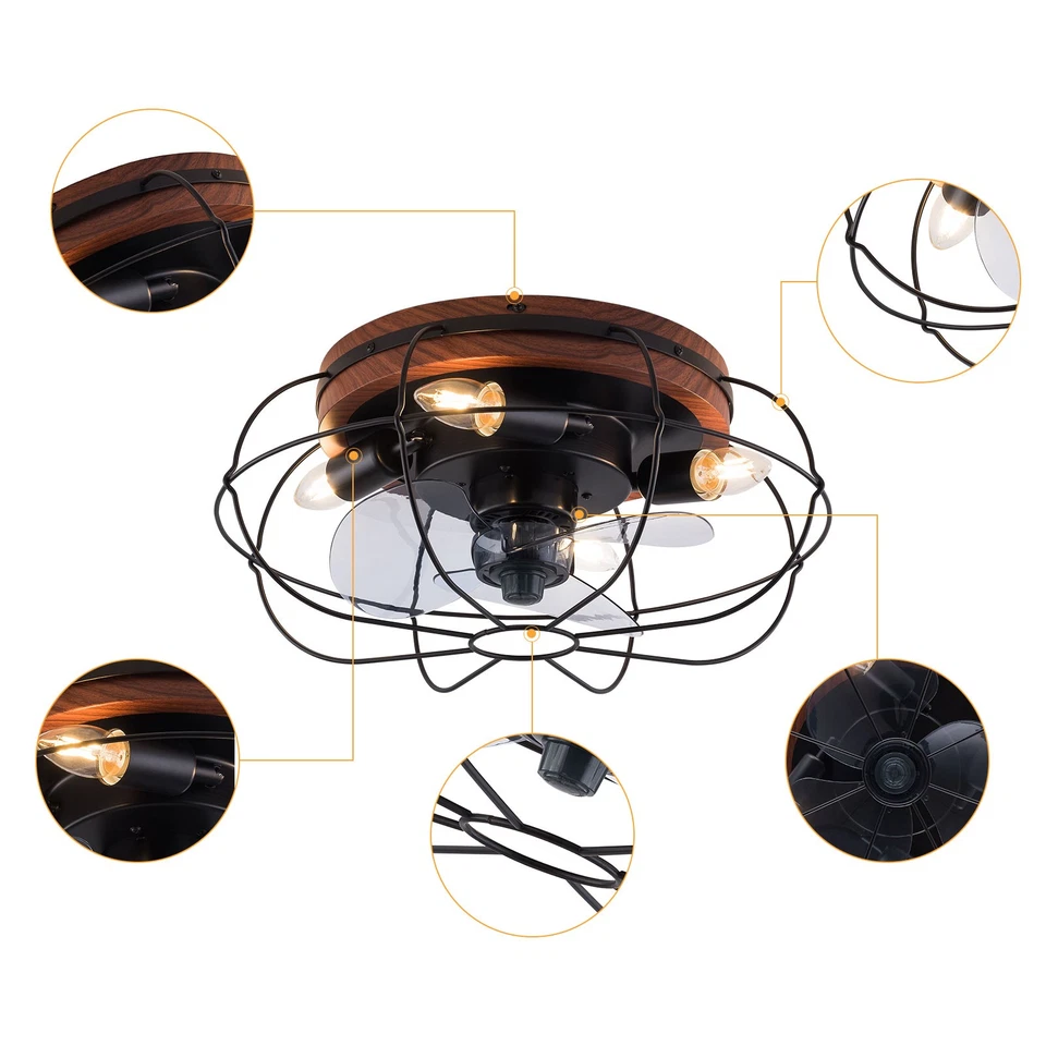 Industrial Caged Ceiling Fan 18 Inch with Light, Remote, 3 Speeds, Reversible - Image 2 of 4