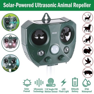 New IPX4 Waterproof Solar Ultrasonic Pest Repeller PIR LED Flash for Outdoor