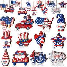 4Th of July Ornaments for Tree, 12 Pcs Patriotic Wooden Hanging Ornaments USA In