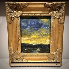 Original Sunset Abstract Painting Landscape Signed MFA Max Kravt Gold Framed Art