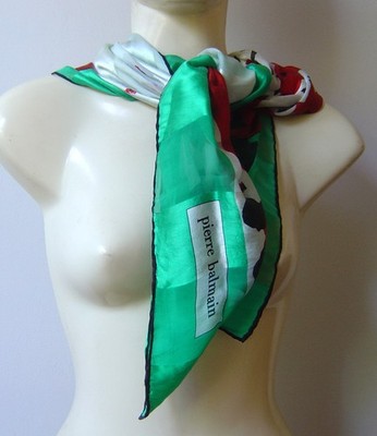 Vintage Seidentuch signiert Pierre BALMAIN 83 x 8O cm COQUELICOT Silk Scarf