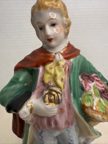 Vintage Porcelain Figurine Man with Basket of Flowers 8" Tall Japan - Picture 7 of 7
