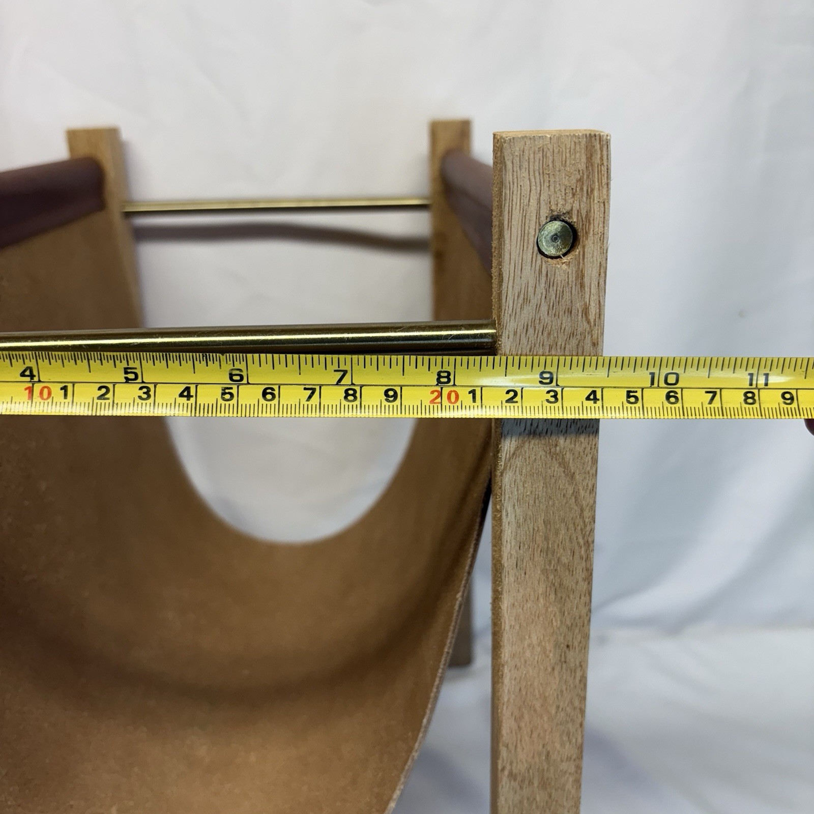 Threshold /Studio McGee Magazine Holder Natural Wood, Brown Leather, Brass EUC!