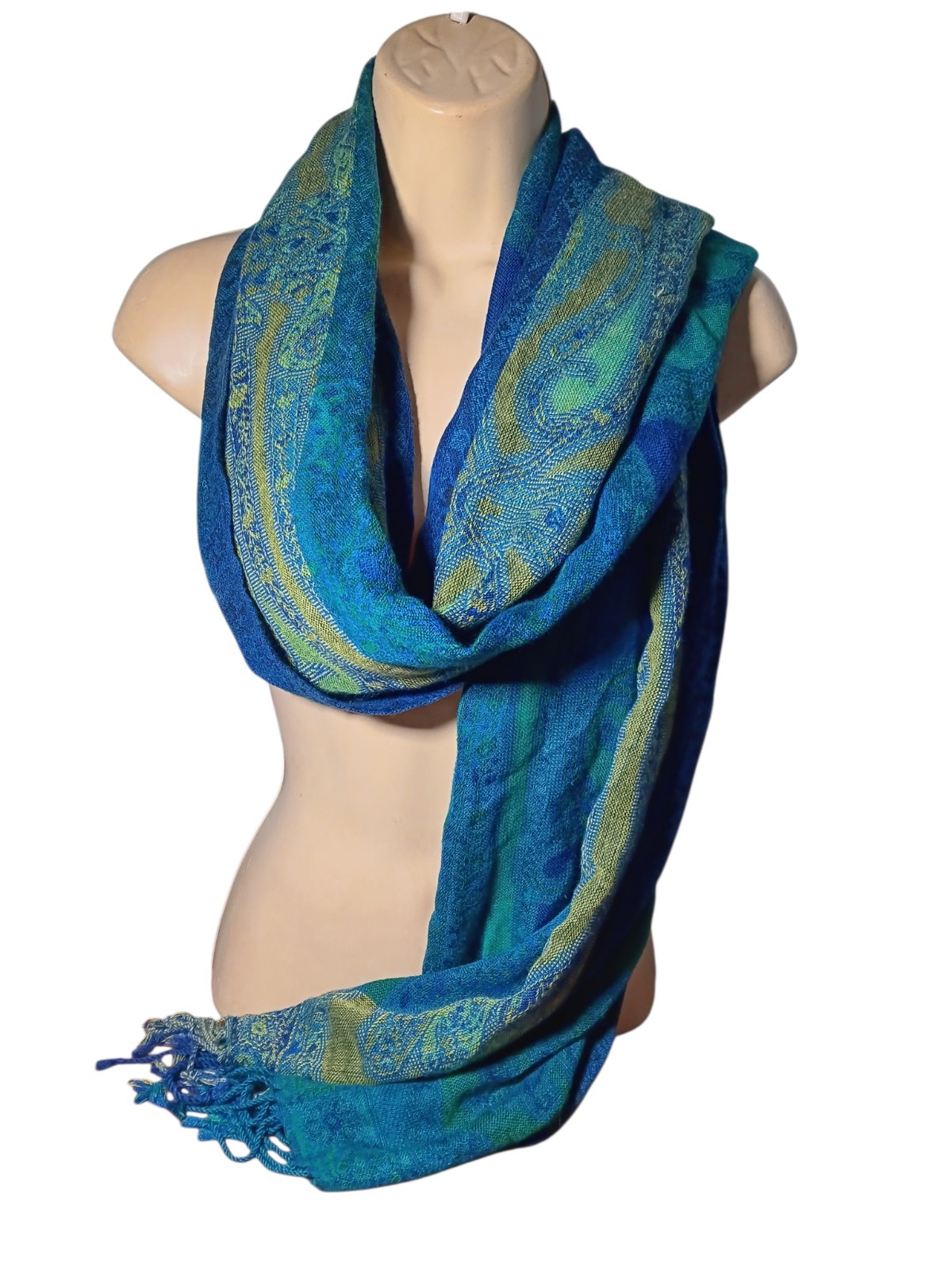 Womens Long Rectangular Fleur De Lis Tasseled Sca… - image 6