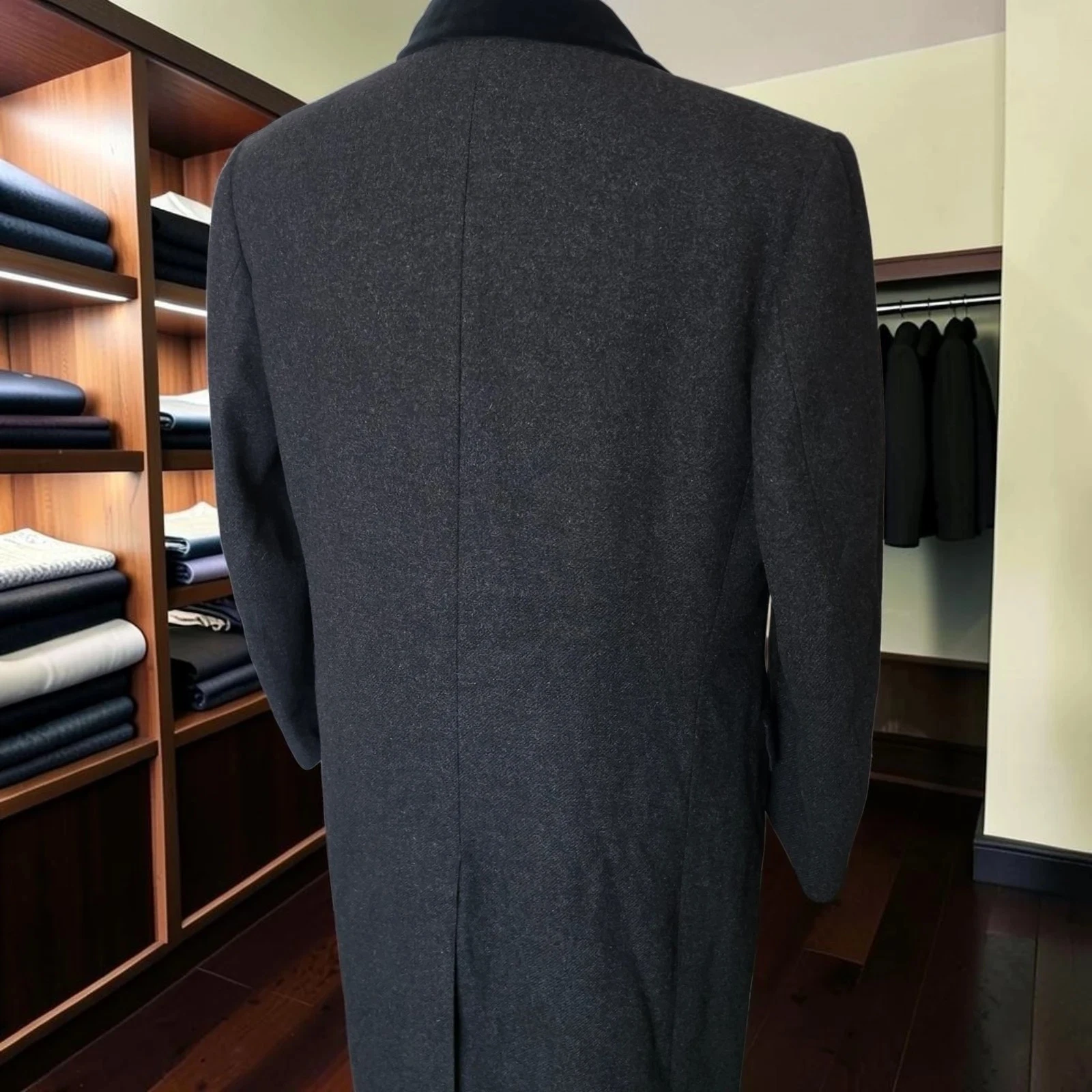 Vintage 1950s Chesterfield Overcoat 40r Bespoke Charcoal Wool Velvet image 13