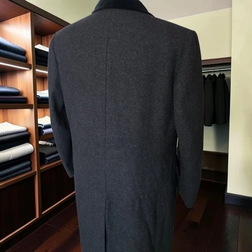 Vintage 1950s Chesterfield Overcoat 40r Bespoke Charcoal Wool Velvet image 13