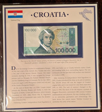 1993 Croatia 100,000 Dinara Banknote – Educational Display Card UNC
