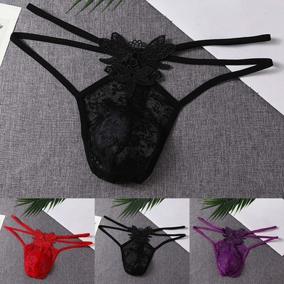 Men's for ultra Thin G-String Thong Underwear Transparent Lace Pouch Briefs