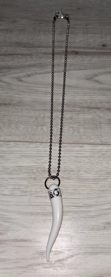 Dolce & Gabbana D&G 2.5” White Horn Pendant with 22” Stainless Steel Ball Chain - Image 3 of 4