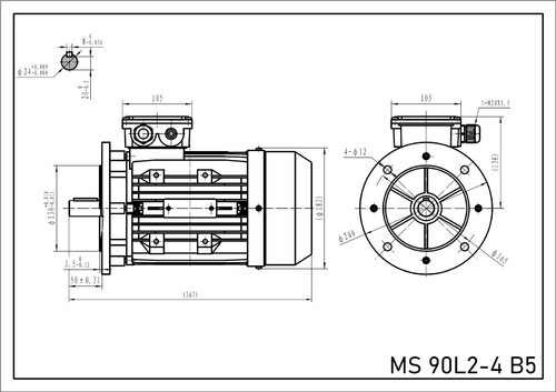 Motor eléctrico 2,2kW 1400 rpm 3 fases 230/400 V motor trifásico B5 90 eje 24 mm - Imagen 2 de 3