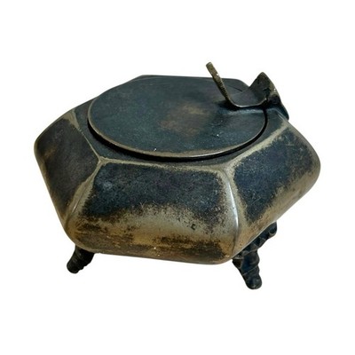 Vintage Brass Hexagonal Box with Hinged Lid spice box, inkwell, or trinket Box