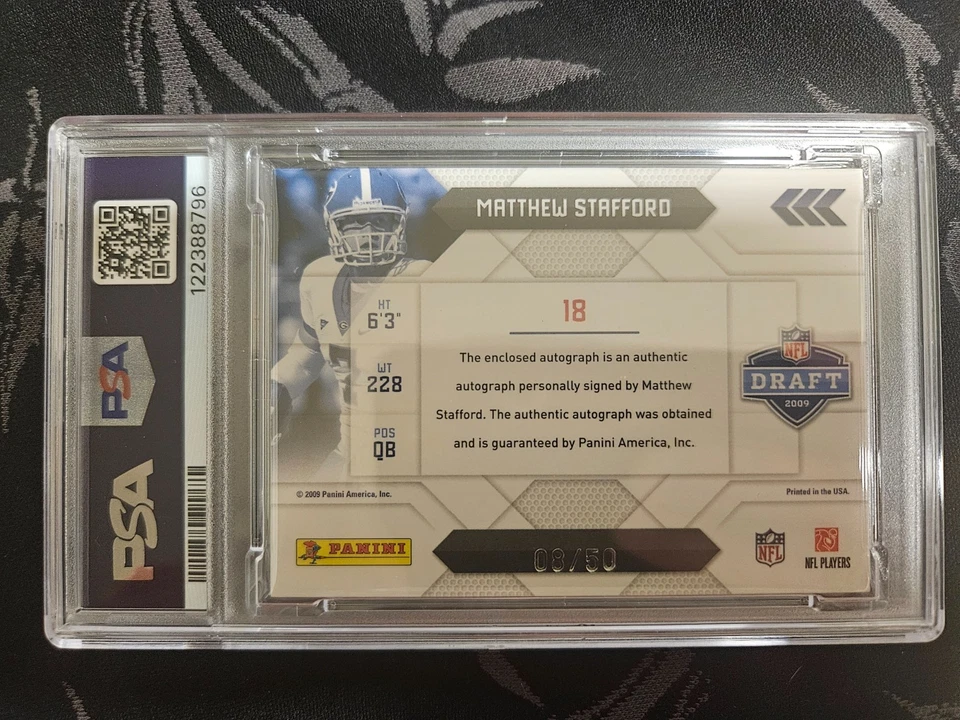 2009 Playoff Prestige Matthew Stafford Auto/College Logo Patch PSA 9 MINT /50 - Image 4 of 4