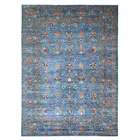 9'1"x12'2" Blue Hand Knotted Afghan Sultani Pomegranate Design Wool Rug 21262