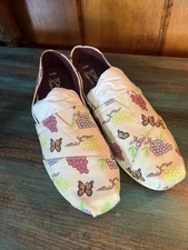 TOMS Multicolor Grape and Butterfly Slip-Ons NEW
