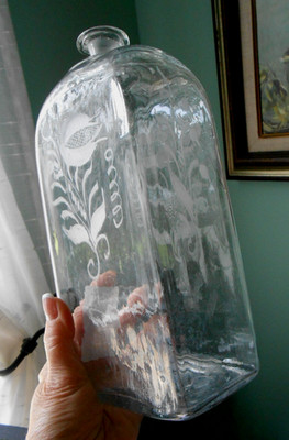 Case Bottle Flask 18th Cent European Colonial Blown Glass Etched Tulip
