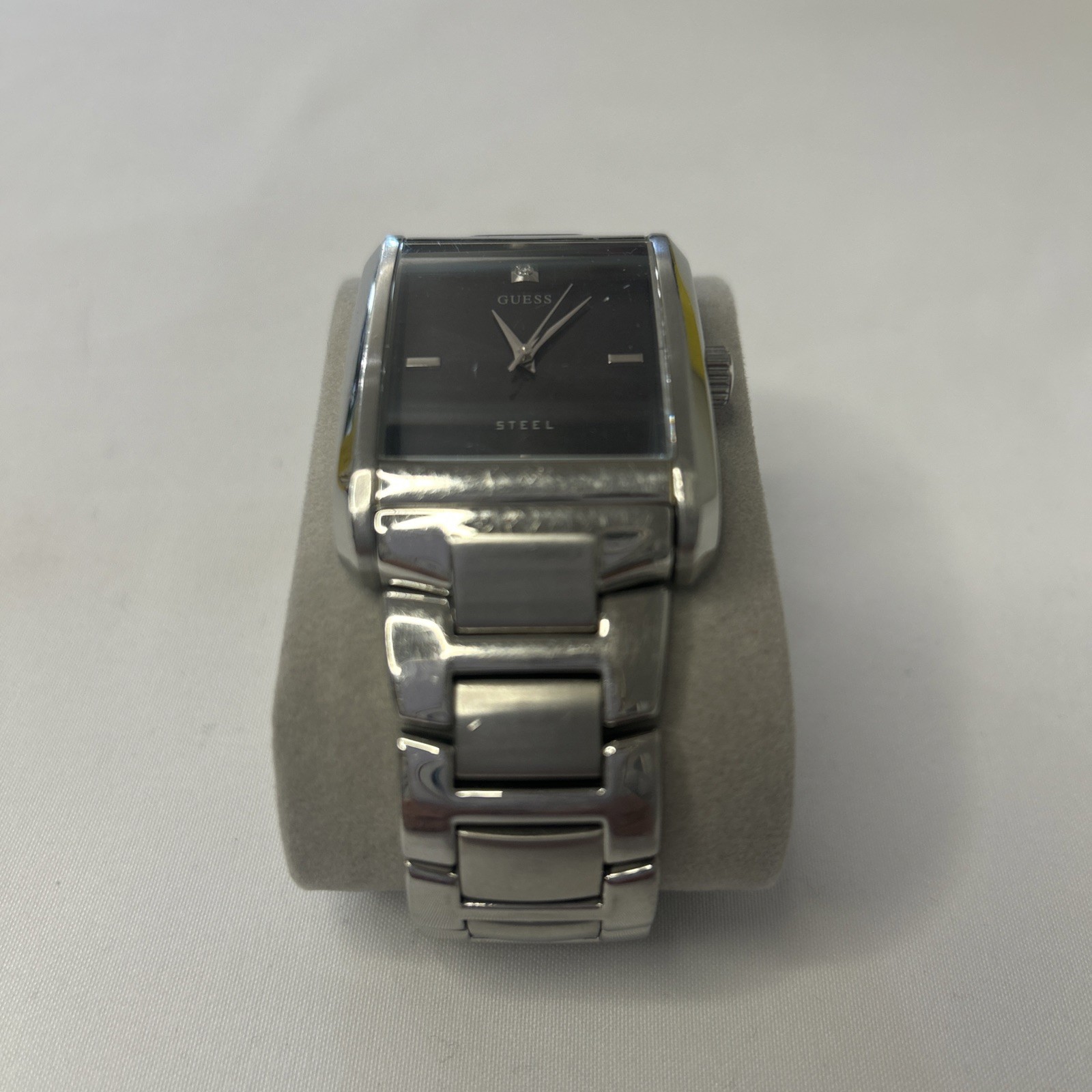 GUESS Men's Classic Chrome Rectangular Diamond Ac… - image 2