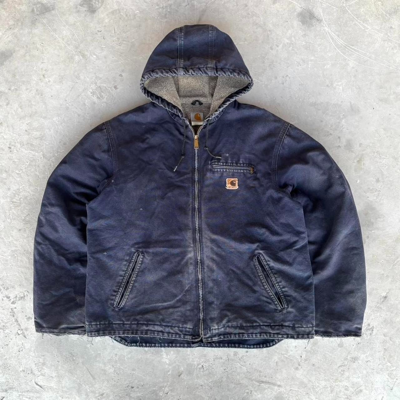 Vintage Carhartt J141 MDT Blue Sierra Sherpa Lined Hooded Detroit Jacket Size XL image 2