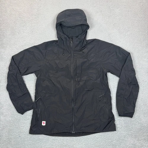 Fjallraven High Coast Wind Jacket Mens Black Full Zip Hooded Windbreaker Medium - product listing photo
