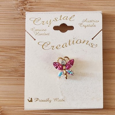 Vintage Austrian Crystal Creations Angel Pin Goldtone Faith Religious Jewelry 
