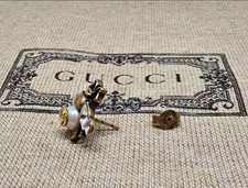 GUCCI Crystal Bee Earring Single Ear Metal Pearl Interlocking G 15mm x 18mm