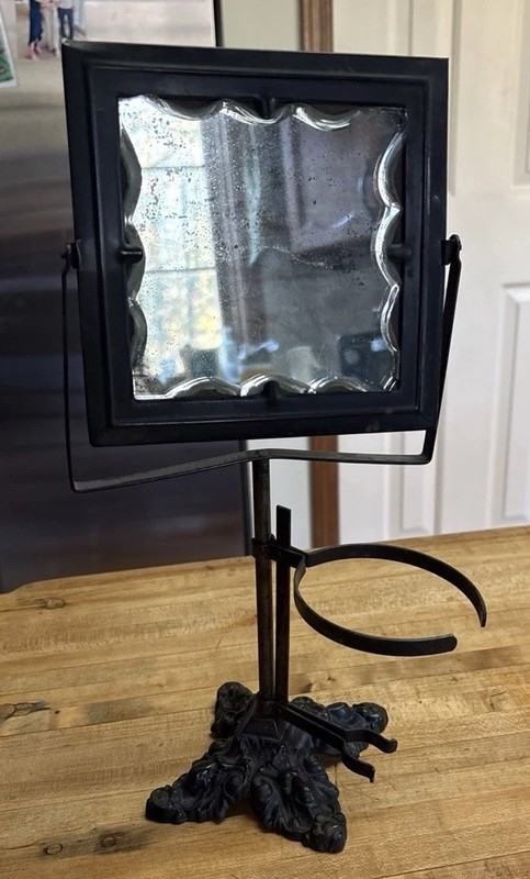 Antique Tilt Mirror Shaving Stand  Cast Base Brush/Cup Civil War Era