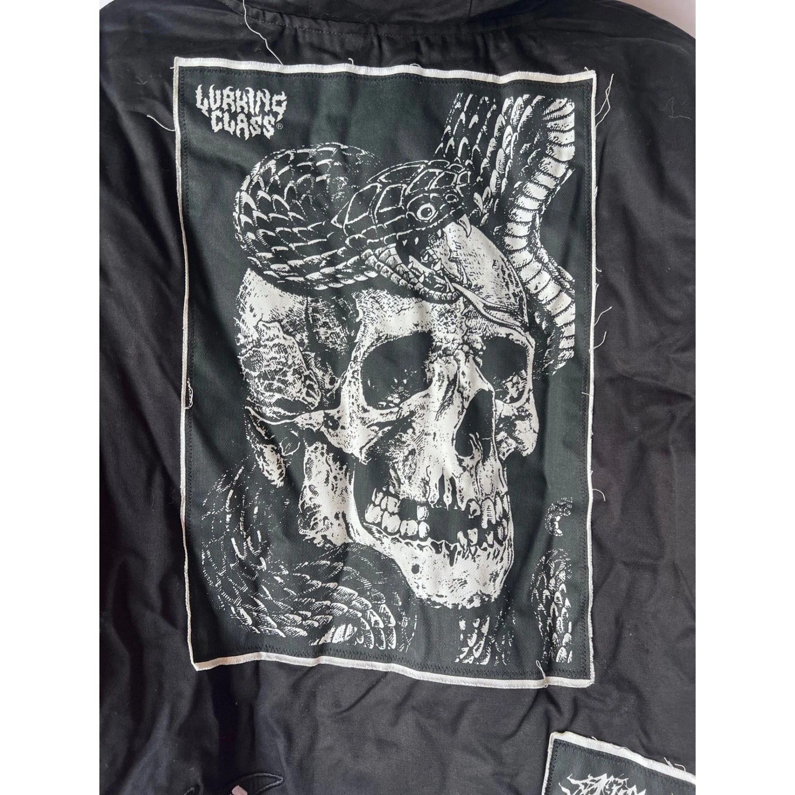 Lurking Class by Sketchy Tank Black Hooded Canvas Jacket Skull Patches Mens S image 7