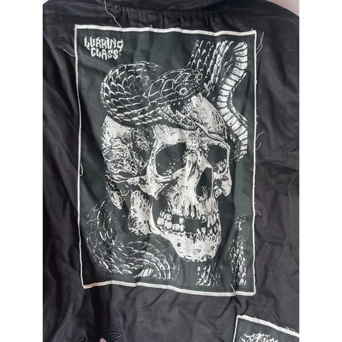 Lurking Class by Sketchy Tank Black Hooded Canvas Jacket Skull Patches Mens S image 7