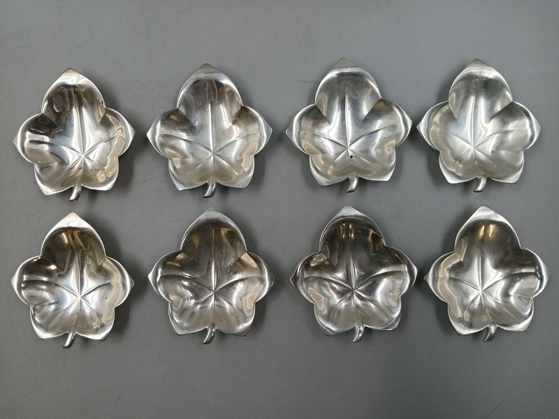 Lot of 8 Vintage Sterling Silver Tiffany & Co. Maple Leaf Dishes, 308 Grams