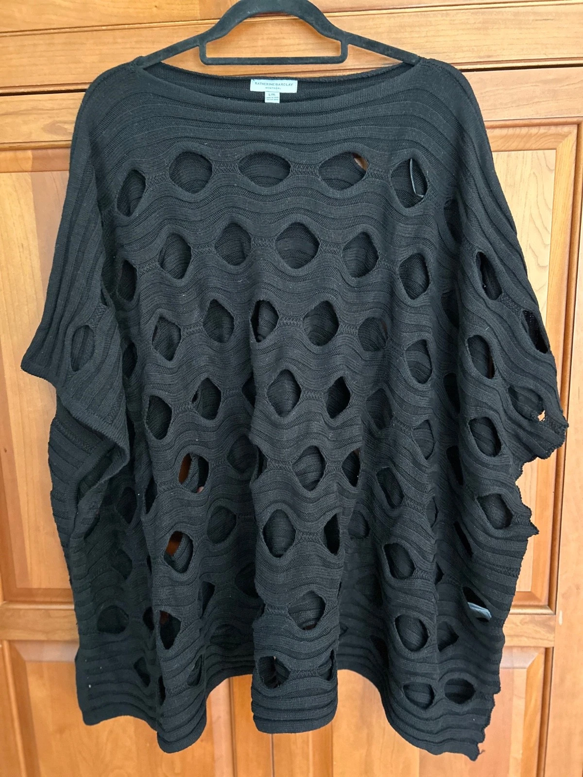 Katherine Barclay Montréal Open Knit Poncho Sweater Oversized Boho Hole Knit L/X