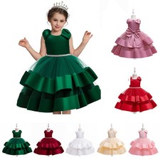 Flower Girls Party Dress Kids Bow Wedding Bridesmaid Pageant Prom Princess Gown