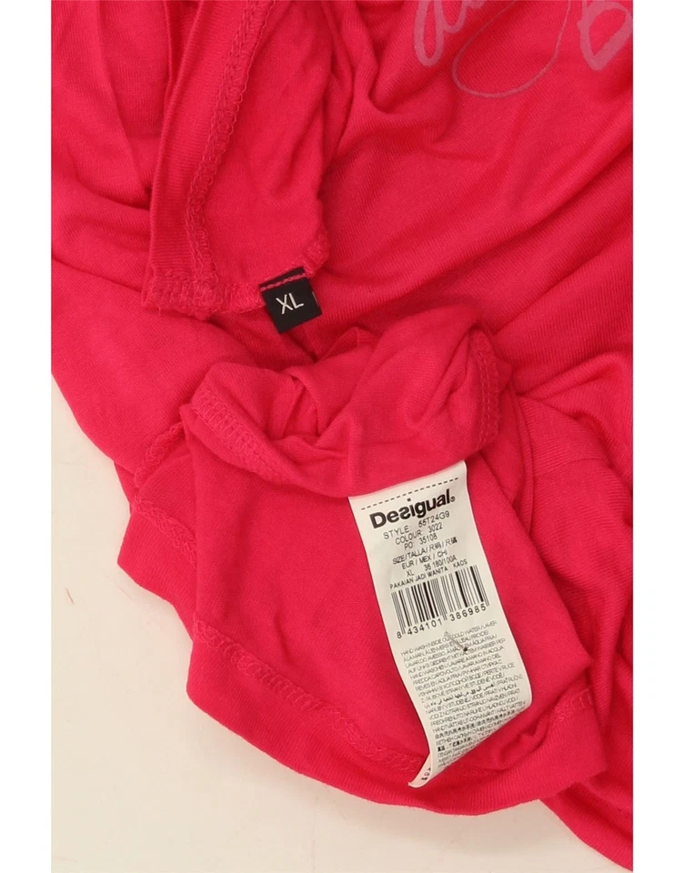 DESIGUAL Womens Crop Graphic T-Shirt Top UK 18 XL Red Floral Viscose DN60 - Изображение 3 из 3