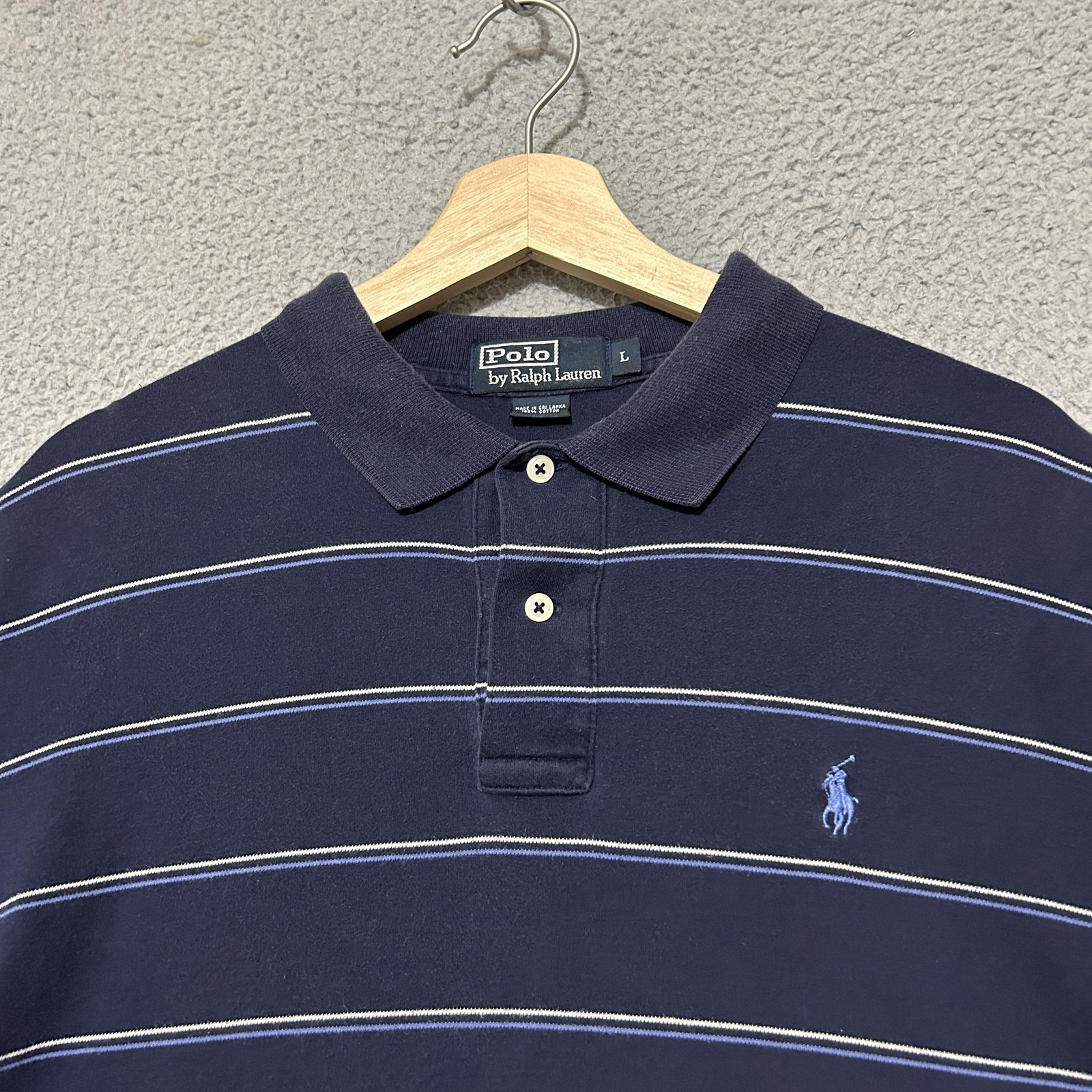 Polo Ralph Lauren camicia uomo grande blu navy a righe manica corta classica pony