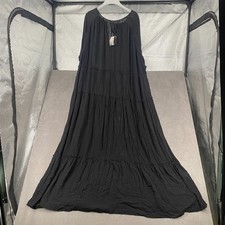 Forever 21+ Woven Tiered Maxi Dress Womens 3X Black Round Neck Peasant Tassel