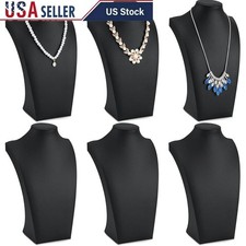 6 Pcs Black PU Leather Jewelry Bust Display Stand Mannequin Holder Necklaces New