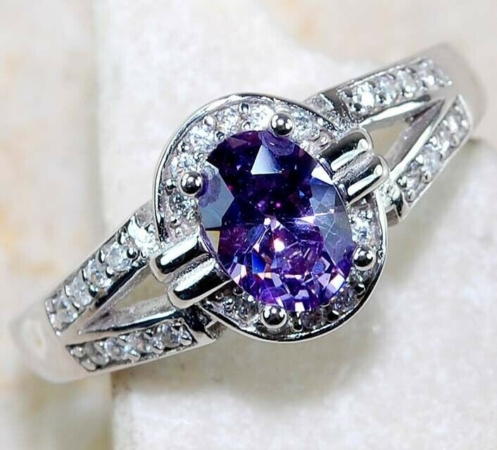 2CT  Amethyst 925 Solid Sterling Silver Ring Sz 8 MM1-7