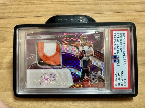 2020 Spectra Joe Burrow Neon Purple RPA RC 3 Color Patch AUTO /35 PSA 8 Auto 10