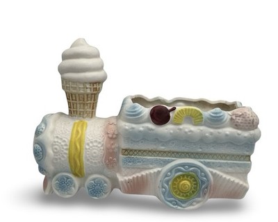 Vintage Napco Ceramic Train Planter Ice Cream Cone Figurine Mid Century Colorful