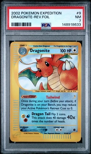 2002 POKEMON EXPEDITION #9 DRAGONITE-REVERSE FOIL PSA 7