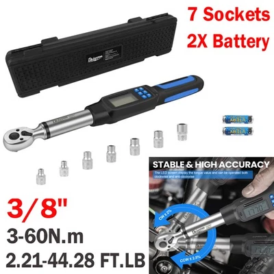 DEJUNPOOL 3/8"Drive Angle Torque Wrench Digital 3-60Nm Garage Tool 2.21-44.29ft.lb 2025New