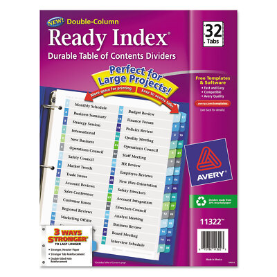 Avery Ready Index Customizable Table of Contents Double Column Dividers 32-Tab