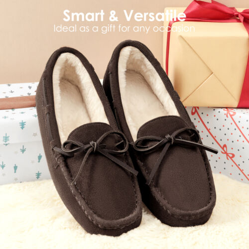 Damen Mokassin Loafer Schuhe Wildleder Kunstfell gefüttert flauschig Slipper Hausschuhe - Bild 10 von 26