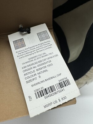 BURBERRY Monogram Motif Shearling Off White Baseball Cap Sz  display picture 1