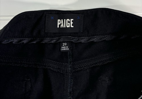 Paige Skinny Pants Black Pockets Size 29 Mid Rise Ruched Legs - Picture 8 of 17