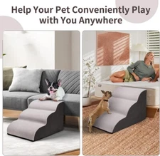 Gray Foam Dog Stairs 3-Step High Beerlove GPJ 15"H