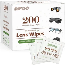 200 Count Lens Wipes for Eyeglasses, Eye Glasses Cleaner Wipes Pre-moistened