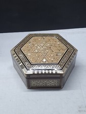 Egyptian Mother Of Pearl Wood Inlay Trinket Box 17cm Wide 7cm High (B64)